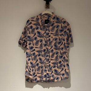 Rails Peach and Navy Leaf Print Shirt